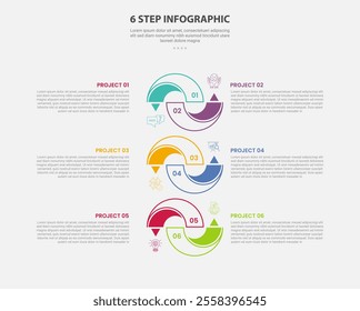 6 points template infographic outline style with 6 point step template with creative arrow shape swirl combination opposite direction for slide presentation vector