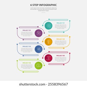 6 points template infographic outline style with 6 point step template with creative round rectangle with circle badge for slide presentation vector