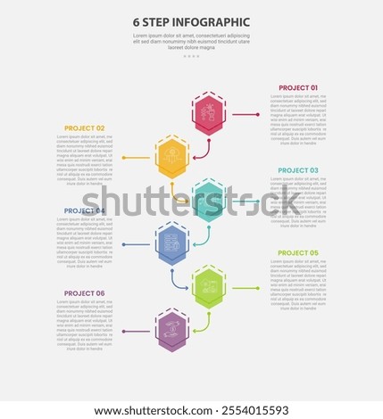 6 points template infographic outline style with 6 point step template with creative vertical content with timeline style for slide presentation vector