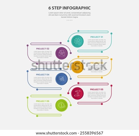 6 points template infographic outline style with 6 point step template with creative round rectangle with circle badge for slide presentation vector