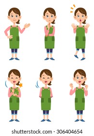 6 pose set woman wearing an apron