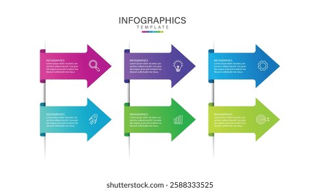 6 process infographic arrows design template. Planning, Marketing and Business presentation. Vector illustration.