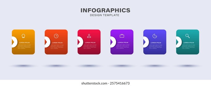 6 process infographic labels with icons design template. Planning, Marketing, Strategy and Business presentation. Vector illustration.