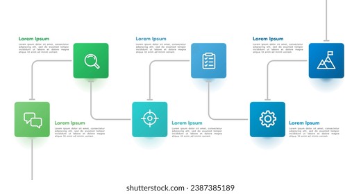 6 Verfahren zum Erfolg. Infografische Thin-Line-Design-Vorlage. Präsentation, Planung und Strategie von Unternehmen. Vektorgrafik.