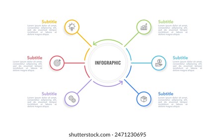 6 processes infographic circle design template. Business presentation, Report, Marketing, Banner and Brochure. Vector illustration.