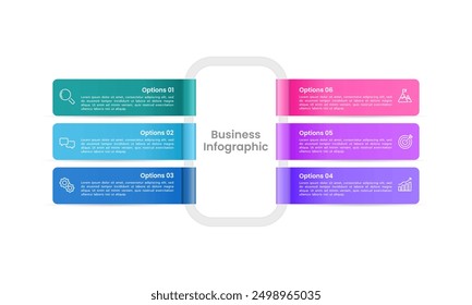 6 processes to success. Infographic cycle with labels design. Business presentation, Report, Planning, and Strategy. Vector illustration.