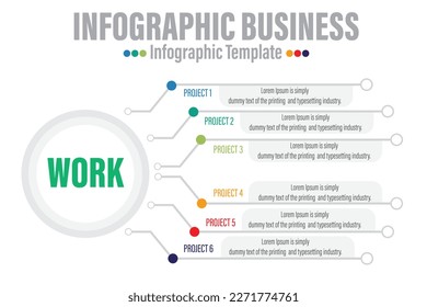 6 Project modern Circle Timeline diagram with planning workflow and circles, presentation vector infographic. Infographic template for business.