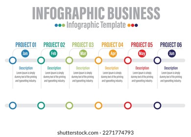 6 Project 6 Months  modern Timeline diagram calendar with circle and 5 squares, presentation vector infographic. Infographic template for business. 