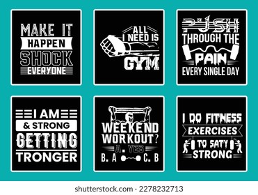 6 quotes Fitness bundle design Get fit in style with our trendy fitness t-shirt design. Bold typography, motivational quotes, and  make it perfect for gym enthusiasts Gym Fitness t-shirts Design