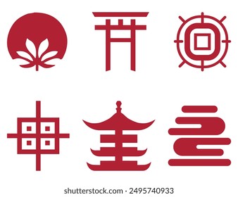 6 zufällige Symbole in japanischem Design 