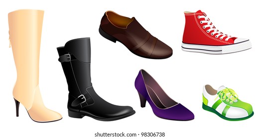 6 Realistic Shoes in Vector