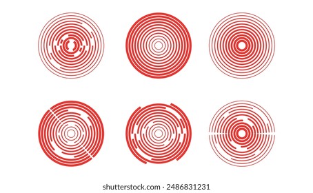 6 red concentric circles. Pain points. Design for pharmacologic analgesic and anti-inflammatory drugs. Vector illustration on transparent background