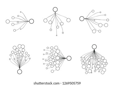 6 relation diagram. multiple circle with connection curve to big circle. info graphic elements.