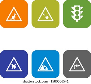  6 Road Signs Icons Sheet Isolated On White Background...
