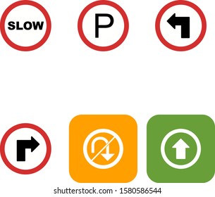  6 Road Signs Icons Sheet Isolated On White Background...
