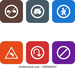  6 Road Signs Icons Sheet Isolated On White Background...
