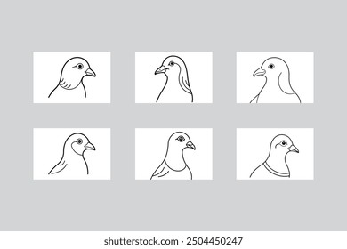 6 Rock Pigeon Head Icon Vector Design for Modern Branding.