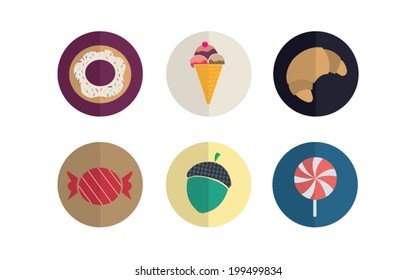 6 round flat food vectors