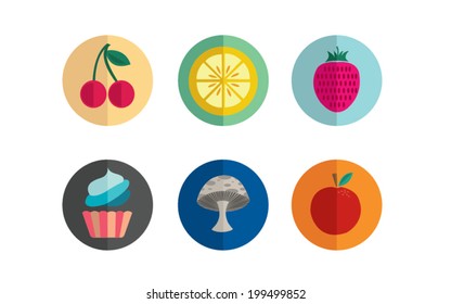 6 round flat food vectors