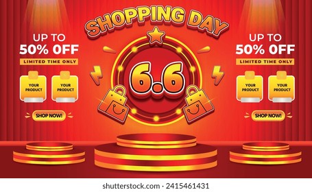 6 6 SALE SHOPPING DAY SUPER SALE EVENT 50 PERCENT OFF BACKGROUND SOCIAL MEDIA