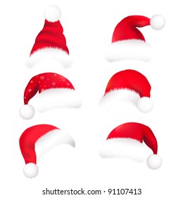 6 Santa's Hat, Isolated On White Background, Vector Illustration