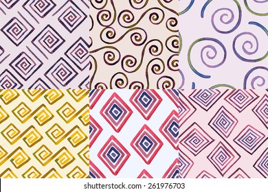 6 Seamless Geometric Hand Drawn Watercolor Patterns