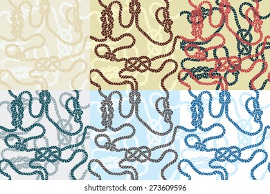 6 seamless patterns with marine knots and ropes