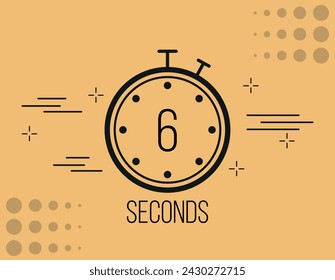 6 seconds clock timer. Time marker clock, vector counting seconds