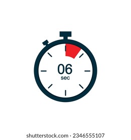 6 segundos , icono del vector de cronómetro de 6 segundos. Icono de Stopwatch en estilo plano sobre un fondo blanco. Vector