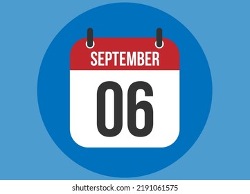 6 September blue calendar vector. Calendar september with circle in background clear.
