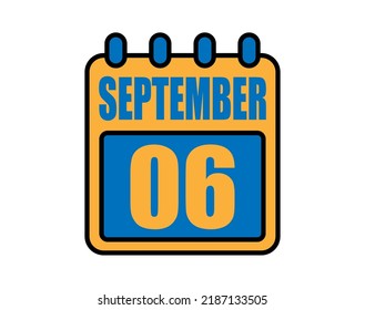 6 September calendar. September calendar icon in blue and orange. Vector Calendar Page Isolated on White Background.