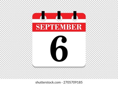 Vector Icono de calendario de 6 de septiembre, ícono de calendario de 6 fechas de septiembre, ícono de calendario de 6 de septiembre, ícono de calendario de Vector.