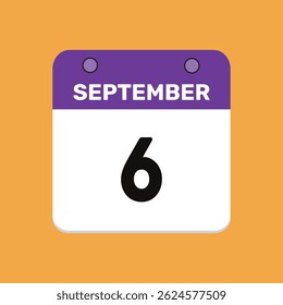 6 september calender icon text page monthly web design.