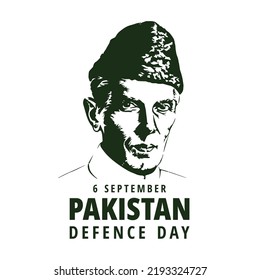 6 September Quaid-e-Azam Pakistan Defence Day Typography Design For poster and banner