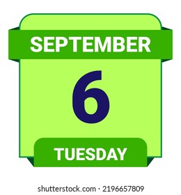6 de septiembre, martes. Plantilla de fecha. Diseño útil para la promoción de calendarios o eventos. Ilustración vectorial Archivo EPS 10. 