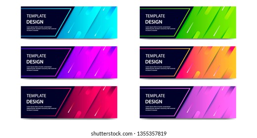6 set abstract vibrant gradient and modern futuristic background design template for business banner in blue, orange, red, green, purple, orange color. Suitable for social media, web, blog, headline.