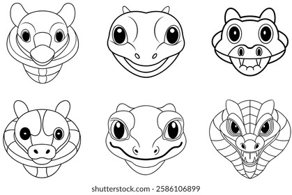 6 set animals head vector outline artwork design 