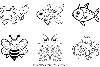 6 set animals head vector outline artwork design 