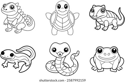 6 set animals head vector outline artwork design 