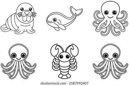 6 set animals head vector outline artwork design 