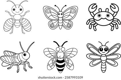 6 set animals head vector outline artwork design 