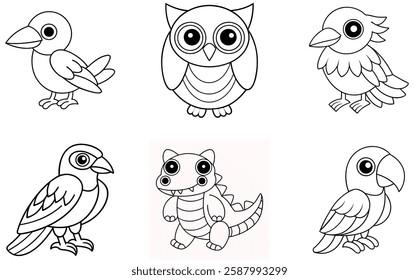 6 set animals head vector outline artwork design 