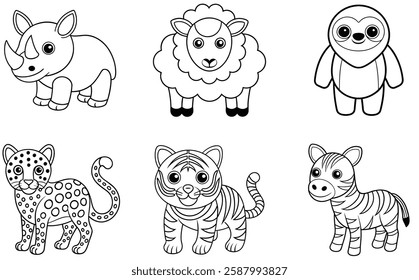 6 set animals head vector outline artwork design 