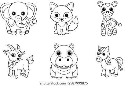 6 set animals head vector outline artwork design 