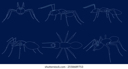 6 Set Ant Vector Line Art Illustrations.