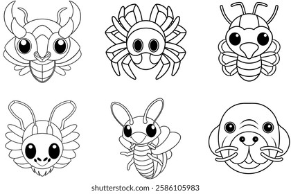 6 set bird vector outline artwork design 