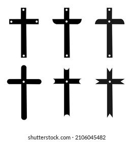 6 Set christian cross vector symbol flat and circle point. white blackground.