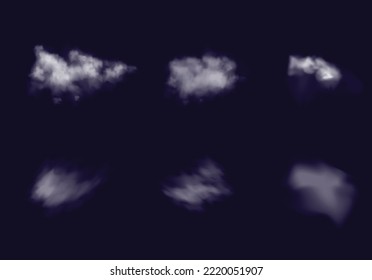 6 Set of cloud design with dark blue background. Modern vector design with white clouds. EPS 10 design. Can be used in drawing landscape bacgrounds, vector illustrations and etc. 