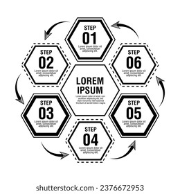 6 Set Colorful Cycle of A Process in Common, 6 Set Cycle of A Process in Common Black White, Simple infographic design for presentation slides, business, education, marketing, institutions.