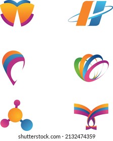 6 Set of Colorful Logos - Abstract, Campaign, Hiking, Tech, Circles, Blue, Orange, Green, Butterfly, Speed, Navigation, Chemistry, Physics 
